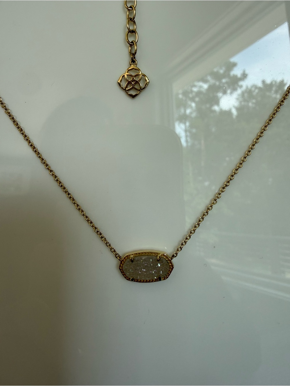 Kendra Scott Gold Necklace with White Druzy Pendant